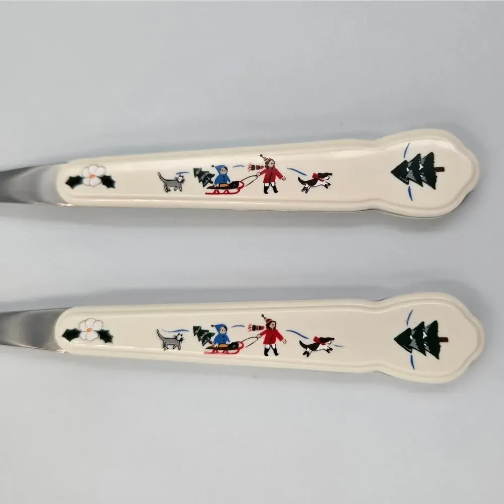 Two Pfaltzgraff Snow Village Stainless Steel Salad Fork Replacements